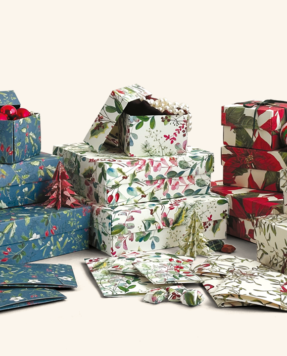 Set 3 gift boxes with lid - Composizione floreale di Natale