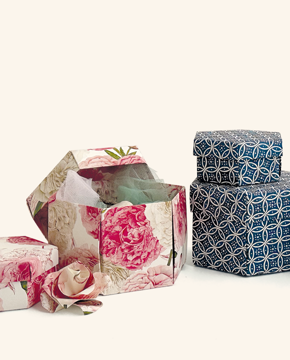 Set 2 hexagon gift boxes with lid - Peonie