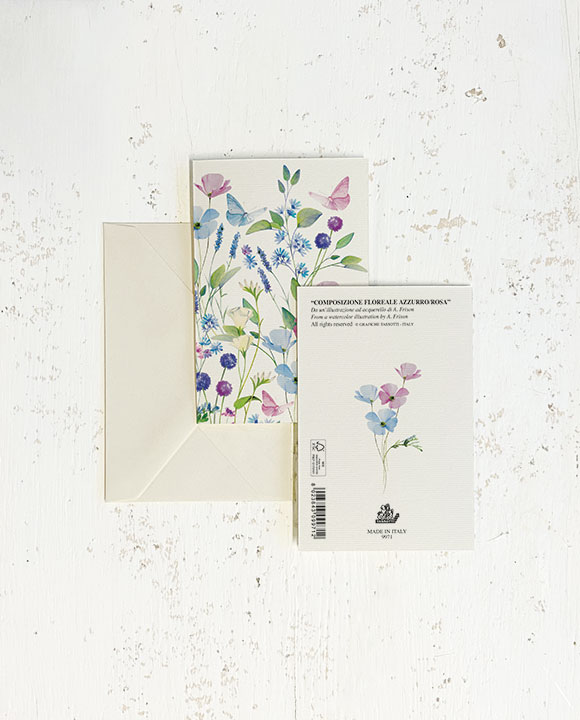 Card "Composizione floreale di primavera azzurro/rosa"