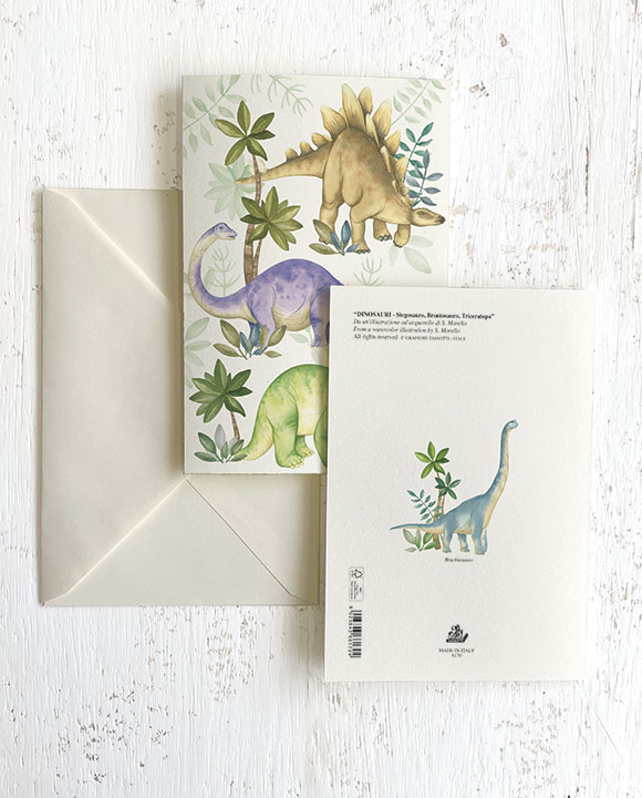 Card "Dinosauri - Stegosauro, brontosauro, triceratopo"