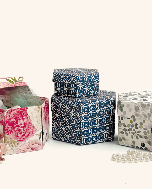Set 2 hexagon gift boxes with lid - Remondini anelli