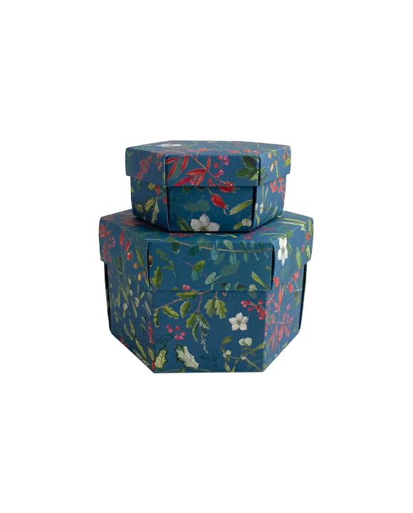 Set 2 hexagon gift boxes with lid - Flora a Natale