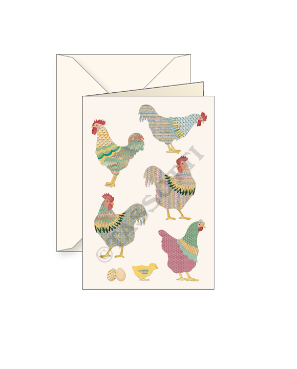 Card "Galli e galline in carta"